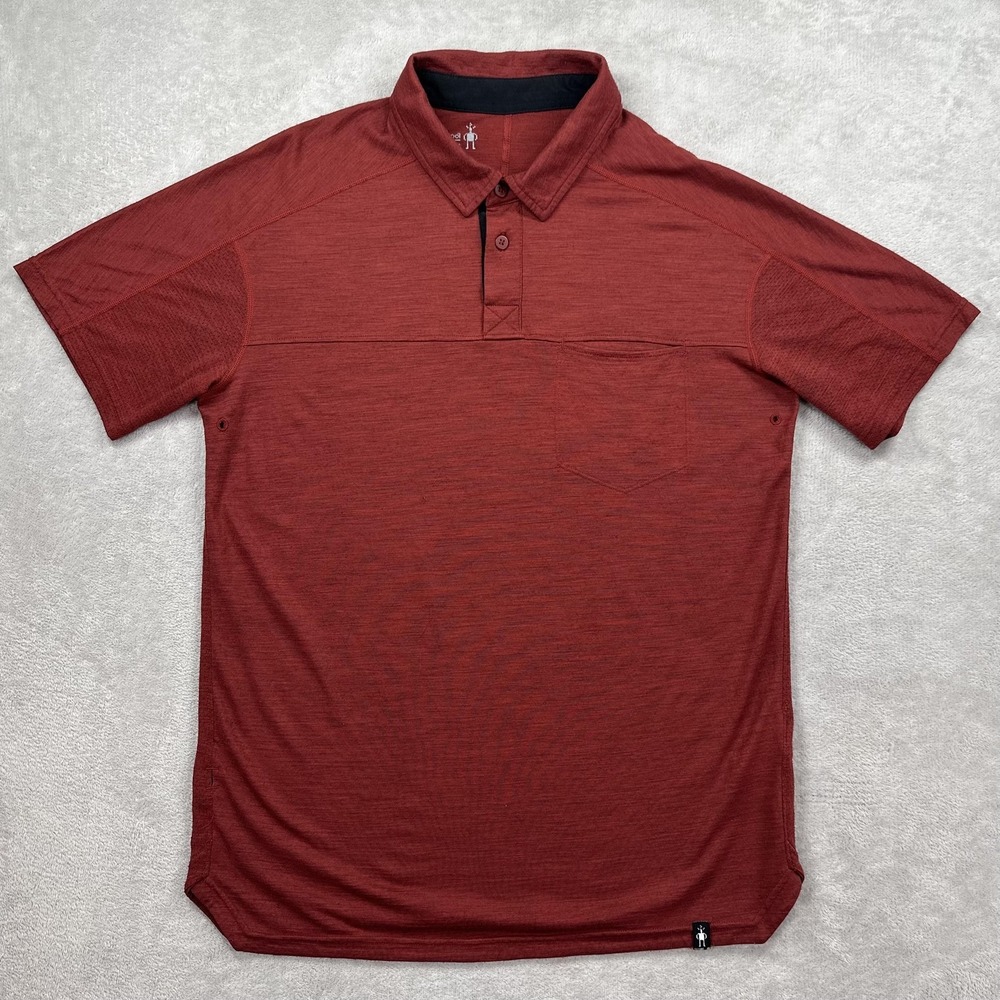 Smartwool Polo Shirt Mens Medium Red Merino Wool Hiking  Performance **READ**